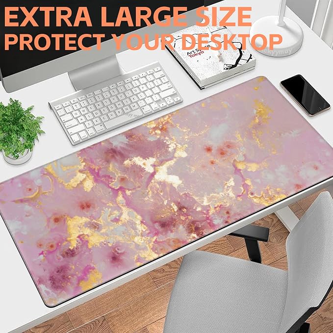 Mouse Pad Large Pink and Gold Marble Non-Slip Gaming Desk Mat - Image 6