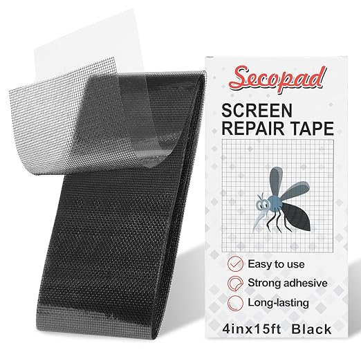 Black Screen Repair Tape, Strong Adhesive Fiberglass Patch Tape Mesh by Secopad