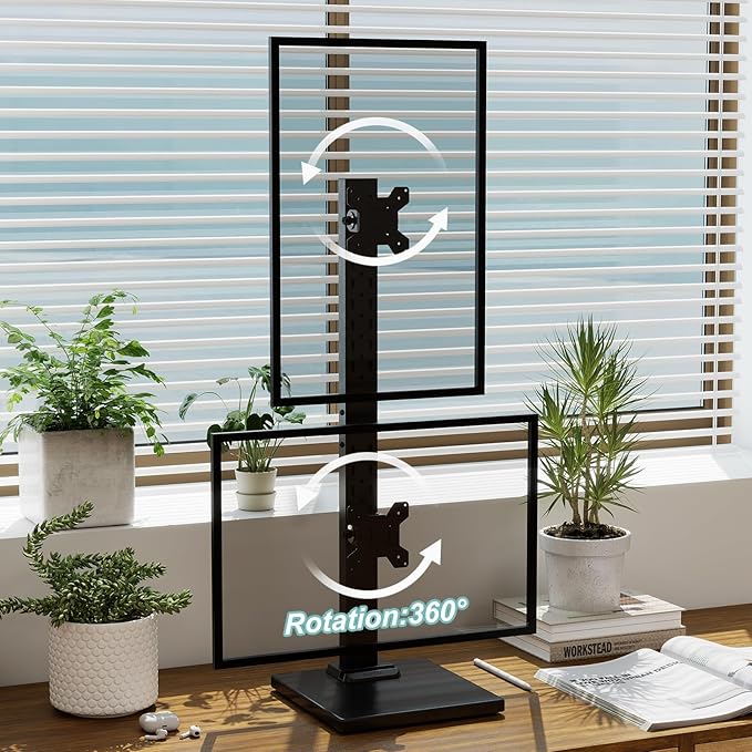 Suptek Dual Monitor Stand with Base Vertical Stack Screen Free-Standing Monitor - Image 4