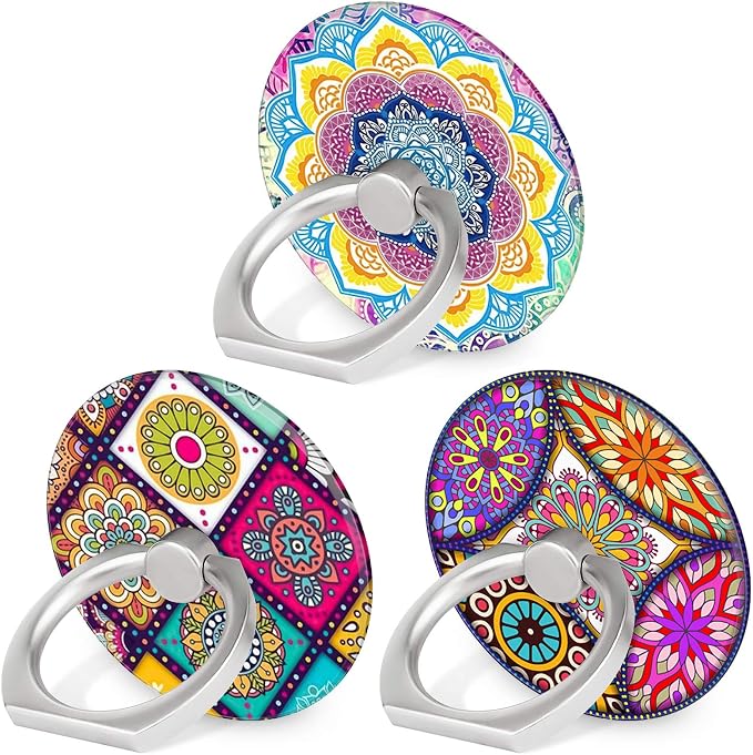 Bonoma Cell Phone Ring Holder Stand, 3 Pack Colorful Mandala 360 Rotation by Bonoma
