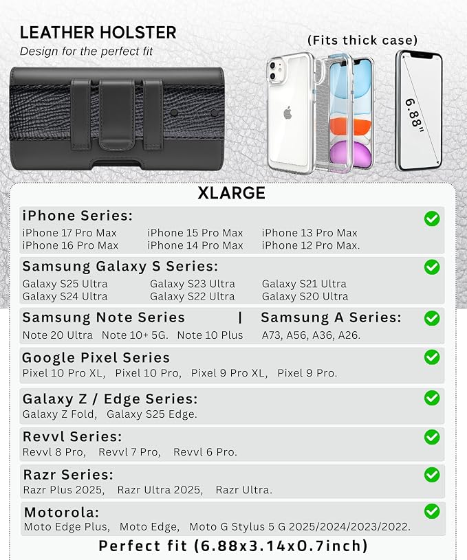 Phone Holster for Men & Women, Horizontal Cell Phone Case, Fits iPhone - Image 5