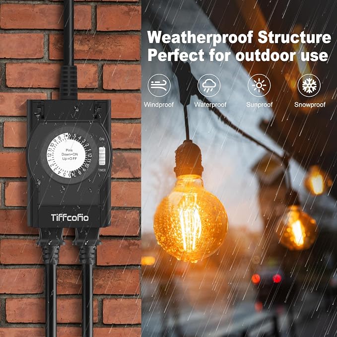 Outdoor Timer Outlet Waterproof, 24 Hour Mechanical Light Timer Outdoor - Image 3