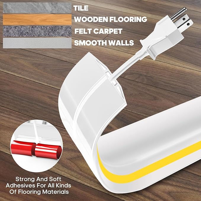 10ft Large White Floor Cord Cover, Self-2" x 0.6", Cable Cavity:0.8" x 0.4" - Image 3
