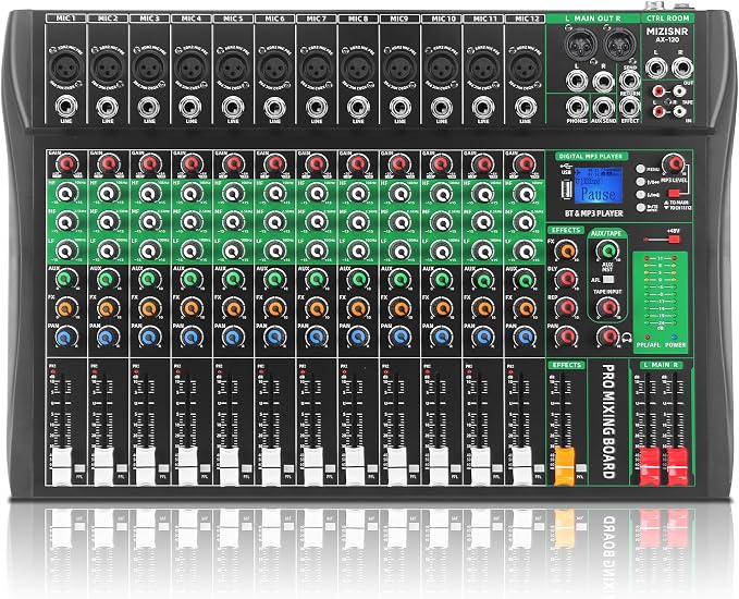 12 Channel Audio Mixer, Professional DJ Mixer Board Sound Music Mixing Console by MIZISNR