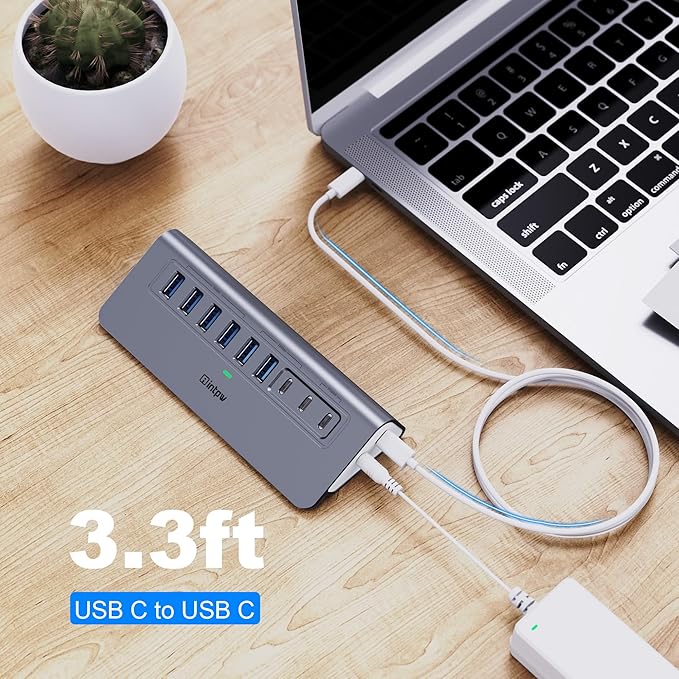 Powered USB Hub 10Gbps, intpw YH6AC 9-Port USB Splitter - Image 8