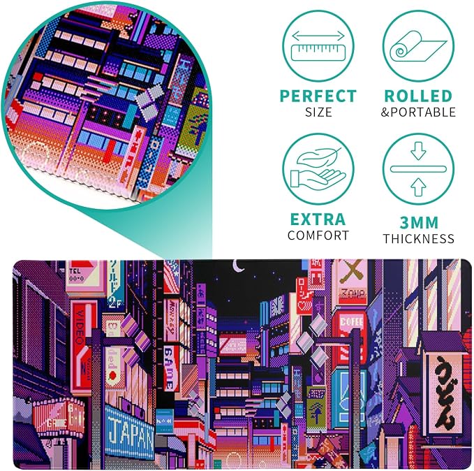 Dark Purple Japanese Gaming Mouse Pad Abstract Anime Mat 31.5x11.8 Inch Tokyo - Image 5