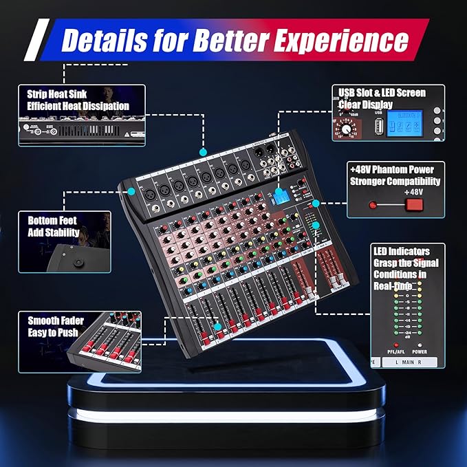 8 Channel Mixing Console Audio Mixer Bluetooth Studio Audio Mixer Sound Mixing - Image 6