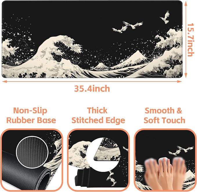 Mouse Pad Large White Wave Non-Slip Gaming Desk Mat - Image 3