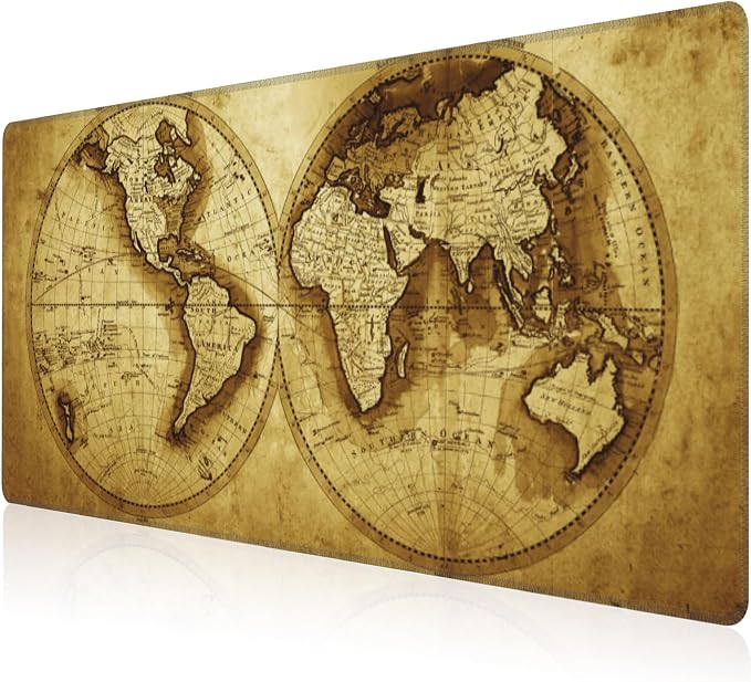 Mouse Pad, Large Antique World Map Desk Mat, Extended Non-Slip Gaming Keyboard by NIYLYNSYN