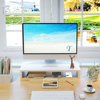 TEAMIX 20 inch White Monitor Stand Riser, Wood Desktop Stand - Image 2