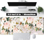 Pink Flowers Keyboard Pad PC Gaming Desk Mat Desk Mouse Pads Green Leaves - Image 2
