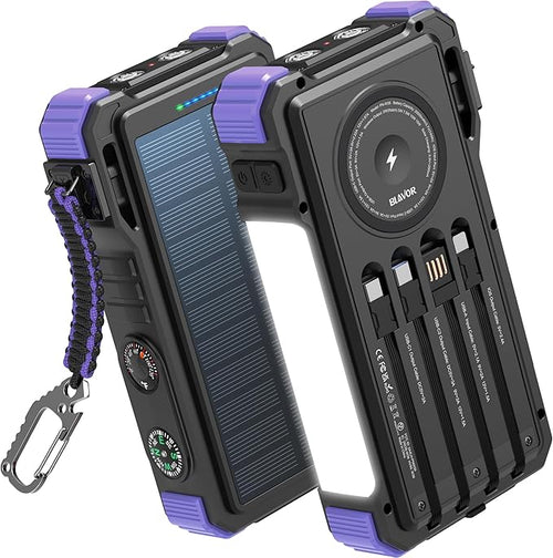 BLAVOR Solar Power Bank 20000mAh Built-in Cables, Wireless Charger by BLAVOR