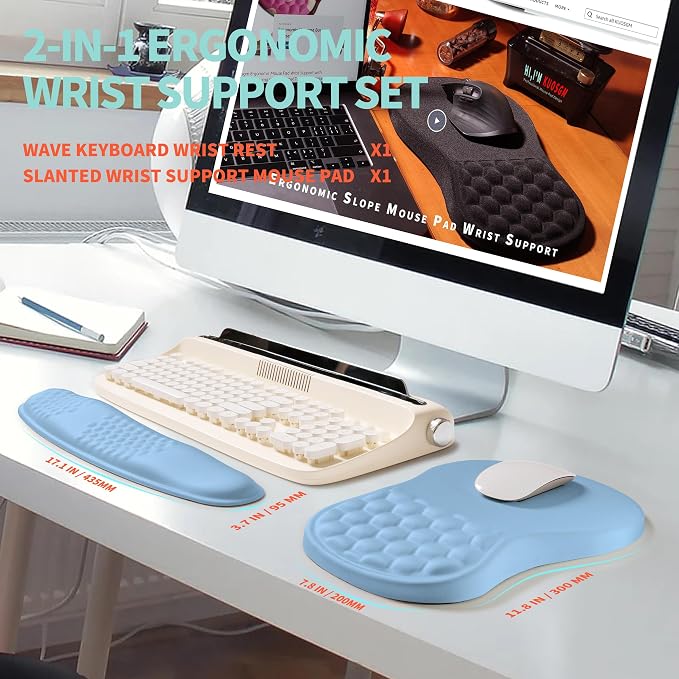 2-in-1 Ergonomic Set, Wave Rise Keyboard Wrist Rest and Massage Bulge Slope - Image 5