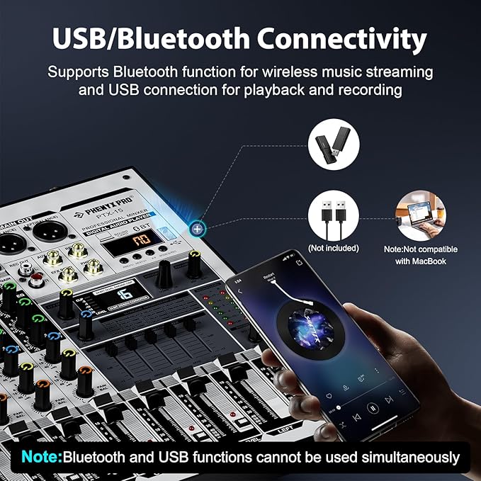Professional Audio Mixer, Phenyx Pro Sound Console w/USB Audio Interface - Image 5