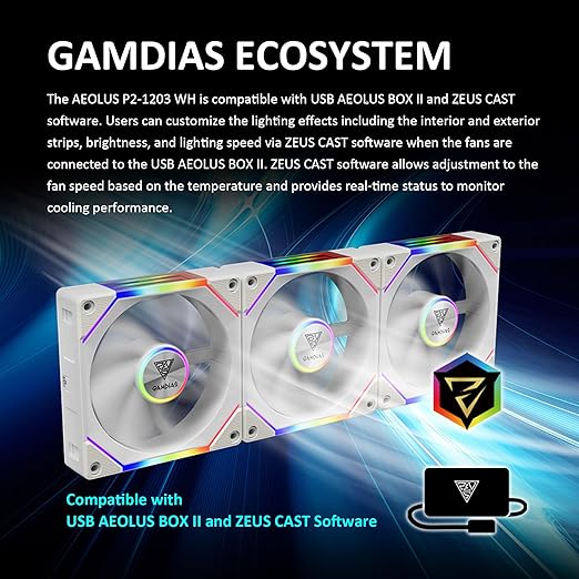 GAMDIAS AEOLUS P2-1203 120mm ARGB PWM Fan, Include Reverse Fan Blade x3 & - Image 11