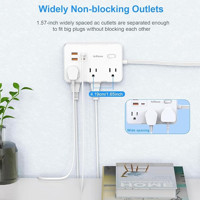 Flat Plug Power Strip Surge Protector, 5ft Ultra Thin Extension Cord - Image 7