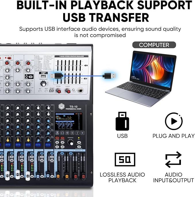 W IN-MIX Professional DJ Audio Mixer, 10 Channel - Image 5