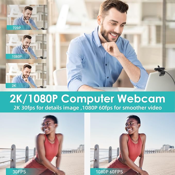 saylas 2K Webcam with Microphone, FHD Streaming Camera with 2K/30fps, - Image 2