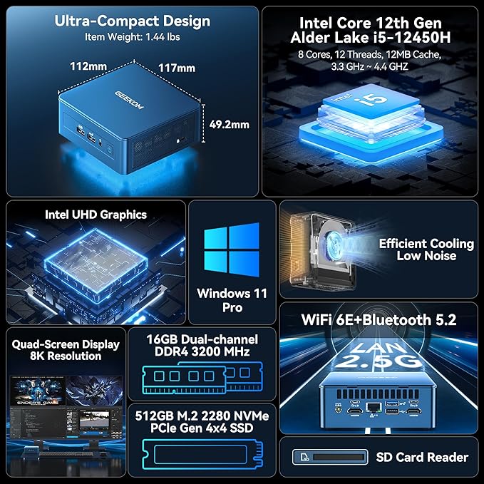 GEEKOM Mini PC IT12, with 12th Gen Intel i5-12450H Mini Computers, 16GB - Image 2