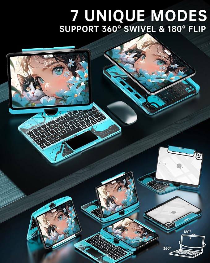 Intermerge for iPad 9th 10.2 inch Keyboard Case, 360° Transparent Multi-Touch - Image 3