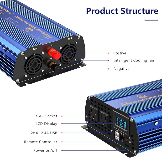 Power Inverter 1100 watt 12V DC to 110V 120V AC 1000w Inverter - Image 5