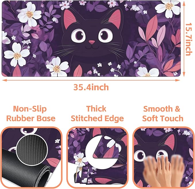 Mouse Pad Large Cat Hiding in The Floral Non-Slip Game Desk Mat - Image 3