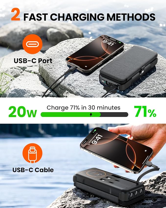 SOARAISE Wireless Solar Power Bank, 25000mAh Solar Charger - Image 4