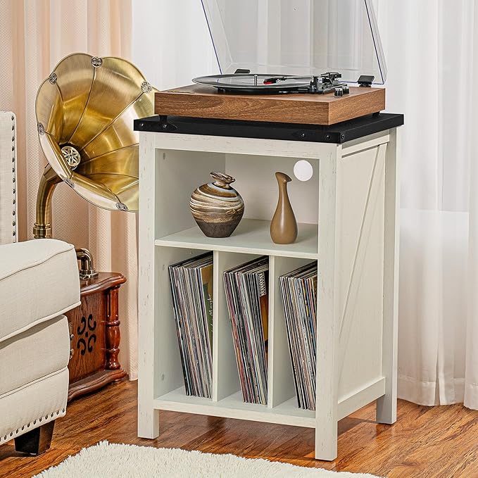 Record Player Stand with Vinyl Record Storage, Large Wood Turntable Stand - Image 2