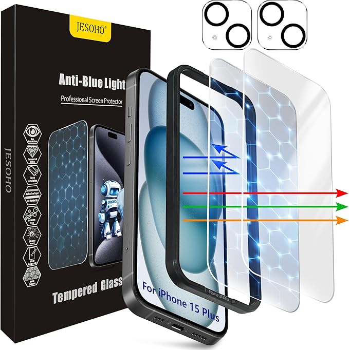Screen Protector for iPhone 15 Plus, HD Clear, 9H Hardness, No Bubbles by JESOHO