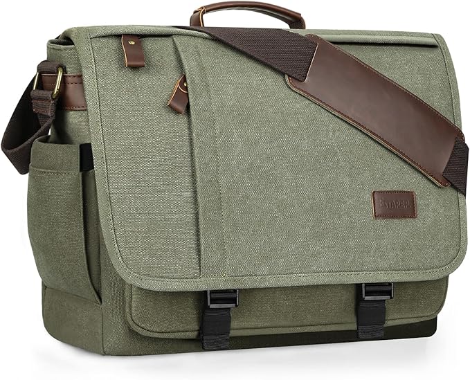 ESTARER Men's Messenger Bag 17.3 Inch, Water-resistant Canvas Laptop Bag by ESTARER