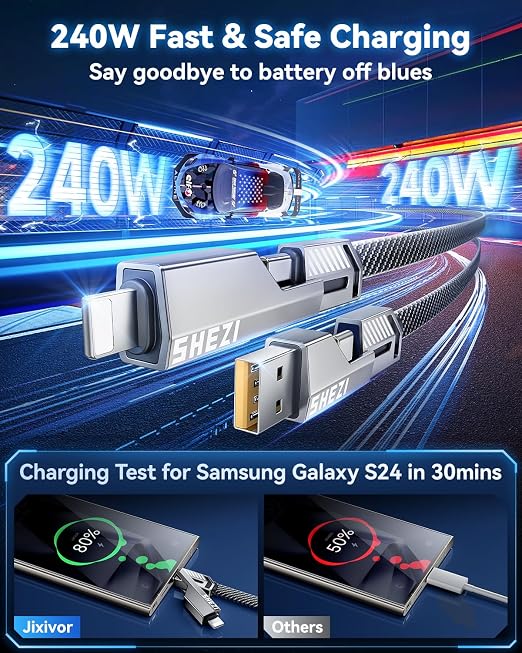 4-in-1 Compatible with USB C to Lightning Cable, 240W High-Speed Charging & - Image 4