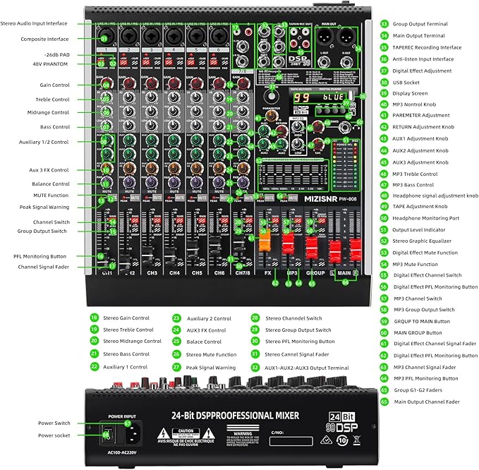8 Channel Audio Mixer Professional Sound Mixing Board - Image 8