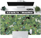 Kawaii Anime Aesthetic Black Cat Forest Plant Desk Mat, Laptop Keyboard and - Image 2