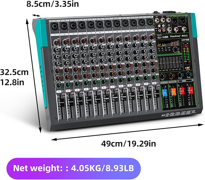 Depusheng MX12 12 Channel Sound Mixer Audio Mixing Console 48V 256DSP - Image 8