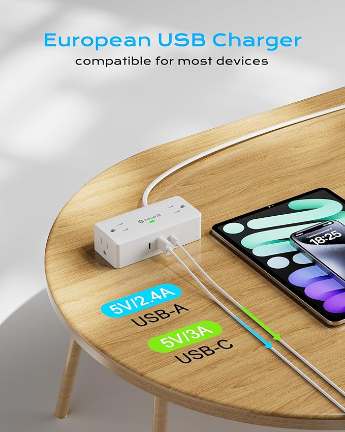 Kakyanill European Travel Plug Adapter, Italy Power Adapter, 4 AC Outlets - Image 3