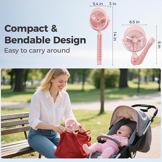 2025 Upgarded 4000mAh Misting Baby Stroller Fan, Rechargeable Battery Operated - Image 6