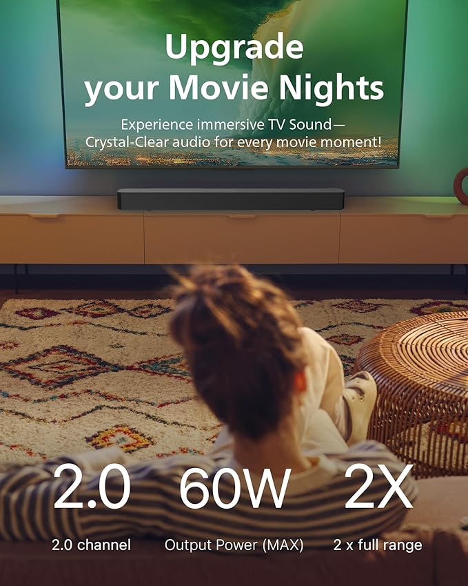 Philips B4000 Soundbar for TV, 2.0 Channel Sound, BT LE Audio, Easy Setup - Image 2