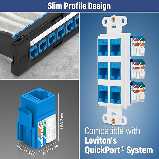 Everest 90° Angled RJ45 Cat6A Keystone Jacks 100-Pack in Blue - Image 6
