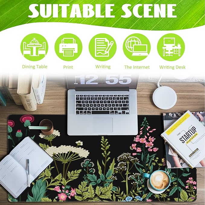 Large Gaming Mouse Pad for Desk, Wildflowers Night Desk Mat, Wild Floral Flower - Image 3