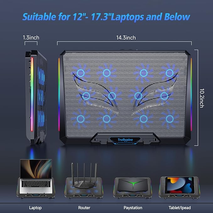 Laptop Cooling Pad with 12 Quiet Fans, Slim Portable - Image 2