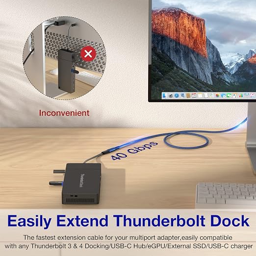 USB4 Extension Cable 2.62Ft, Thunderbolt 3 & 4 Extension Cable, USB C 4.0 - Image 2