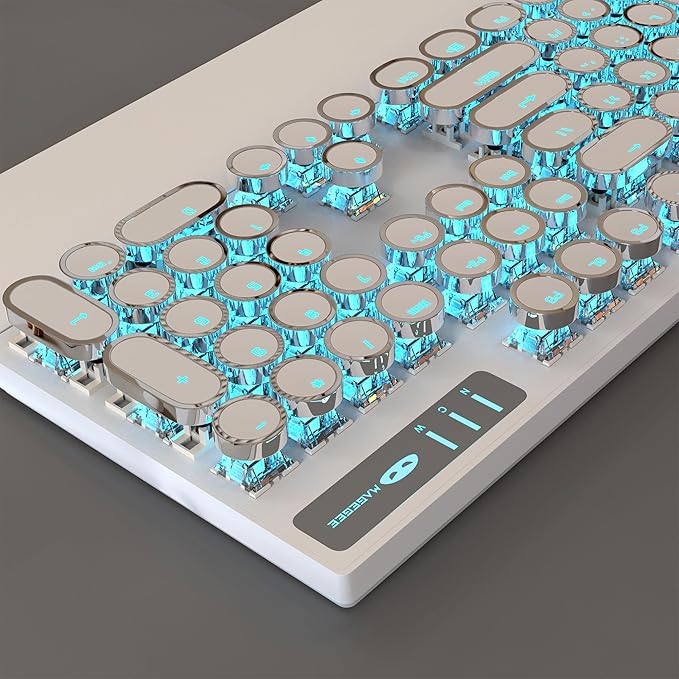 MageGee Typewriter Mechanical Gaming Keyboard, Retro Punk White Round Keycaps - Image 6