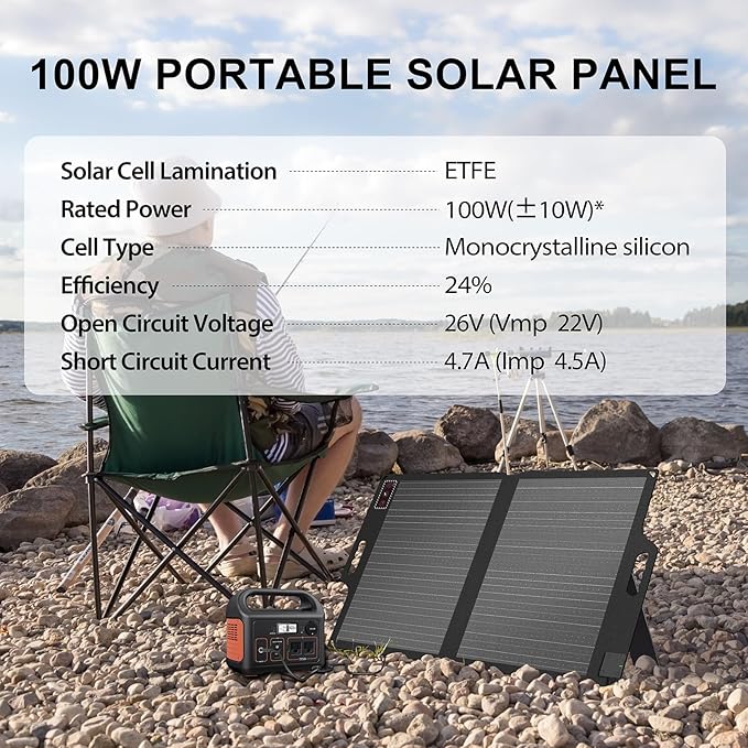 100W 22V ETFE Folding Portable Solar Panel, IP67 Waterproof Foldable 24% High - Image 4