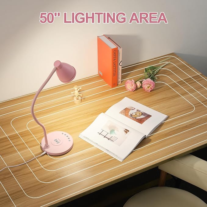 BOHON Cute Desk Lamp with USB C+A Charging Ports, Wireless Charger Pink Lamp - Image 5