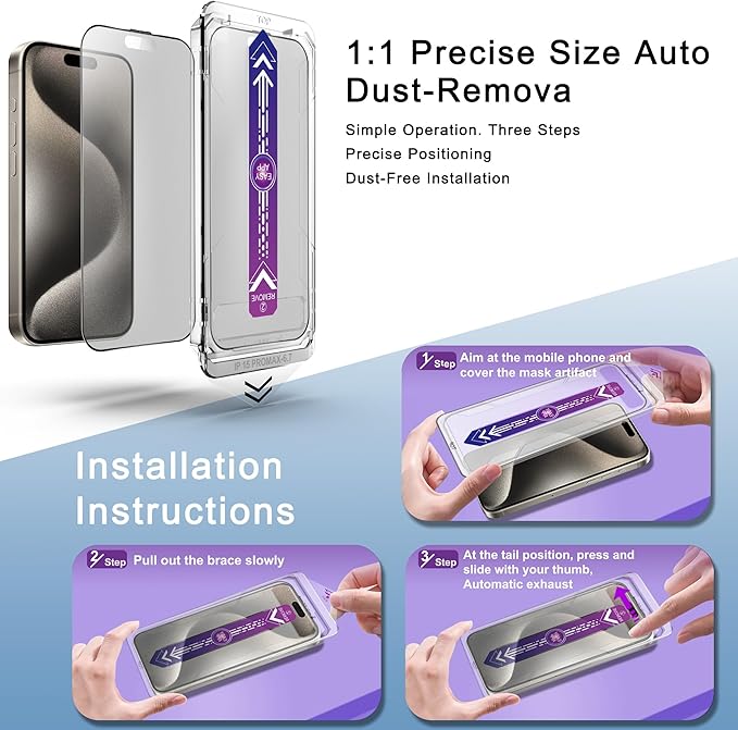 2 Pack Matte Screen Protector for iPhone 15 Pro Max 6.7-Inch Auto Dust Removal - Image 3