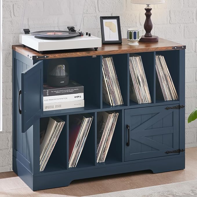 Large Record Player Stand with Vinyl Storage Up to 450 Albums, 39 Inch by Joaxswe