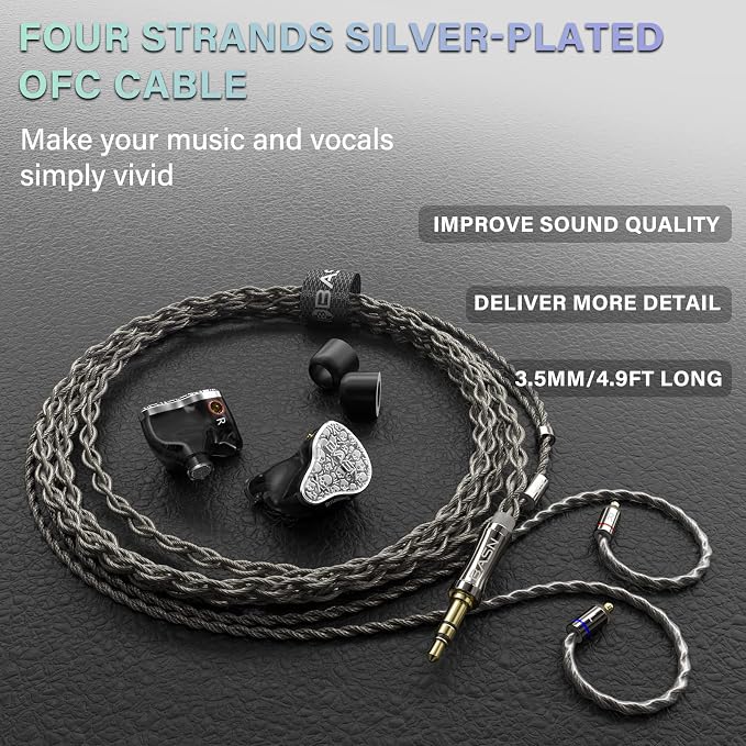 BASN Bmaster5 in Ear Monitors, 1DLC Diaphragm+4BA 5 Drivers IEM Earphones - Image 4