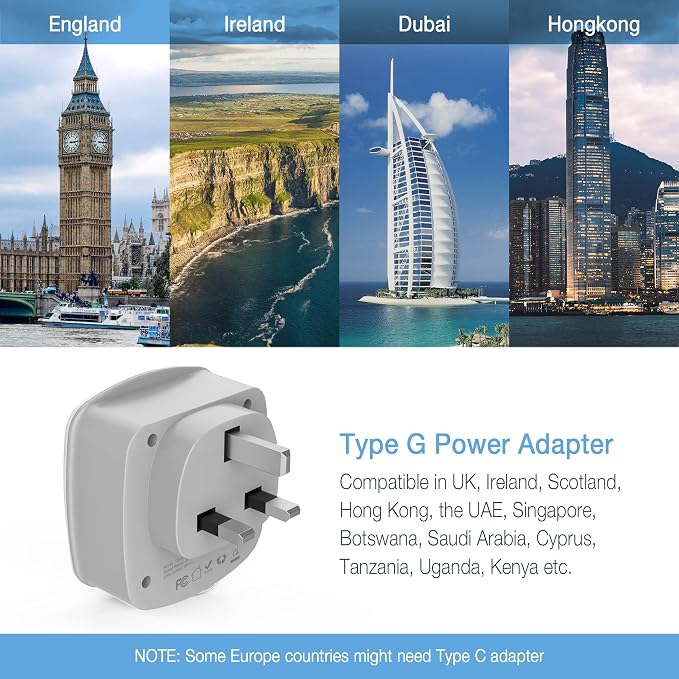 UK Ireland Travel Plug Adapter, TESSAN Type G Power Adaptor - Image 2