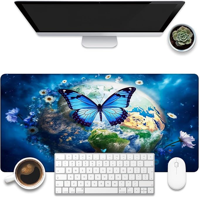 Desk Mat, Earth Surrounded by Flowers Desk Pad, 31.5"x15.7", Extended Big by KOAIWPAE