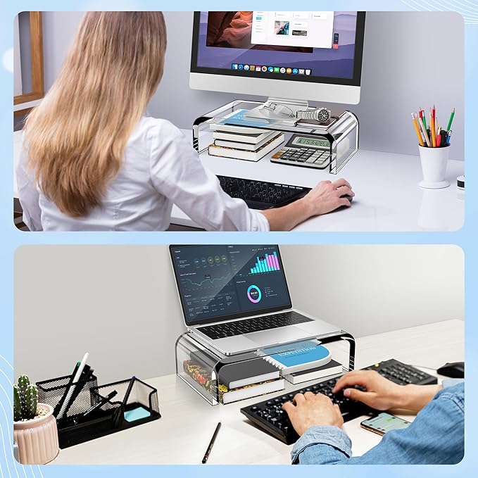 AboveTEK Acrylic Monitor Stand – Clear Monitor Riser & Computer Desk Stand - Image 5